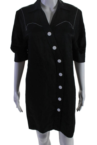 Sandro Womens Linen Blend Button Down Shirt Dress Black White Size EUR 34