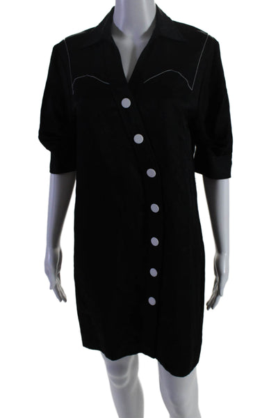 Sandro Womens Linen Blend Button Down Shirt Dress Black White Size EUR 34