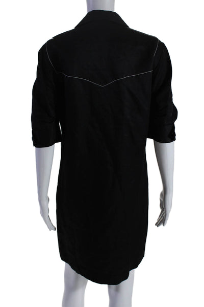 Sandro Womens Linen Blend Button Down Shirt Dress Black White Size EUR 34