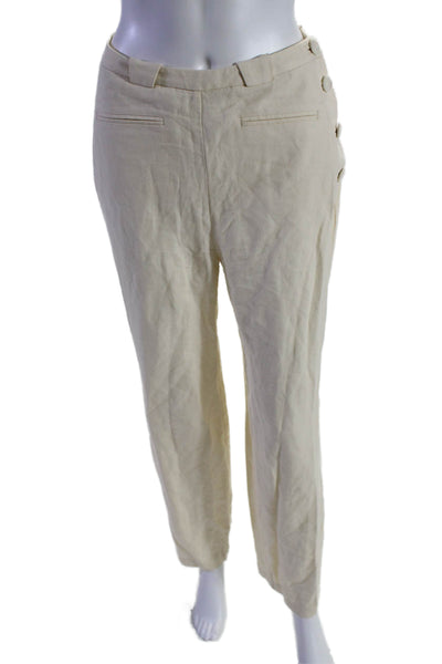 Doen Womens Linen Zip Up High Rise Straight Leg Pants Off White Size 4