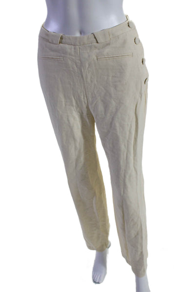 Doen Womens Linen Zip Up High Rise Straight Leg Pants Off White Size 4