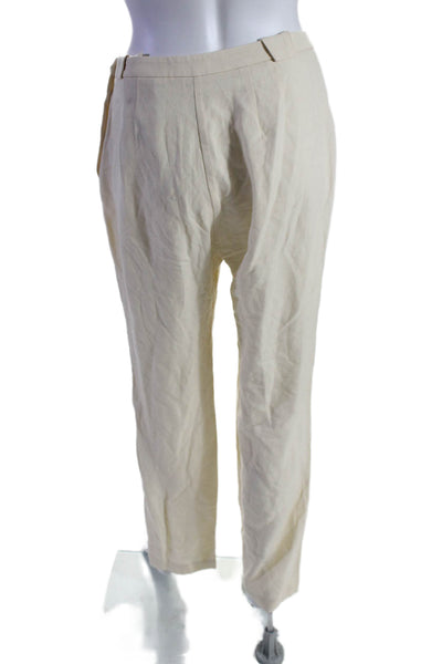 Doen Womens Linen Zip Up High Rise Straight Leg Pants Off White Size 4