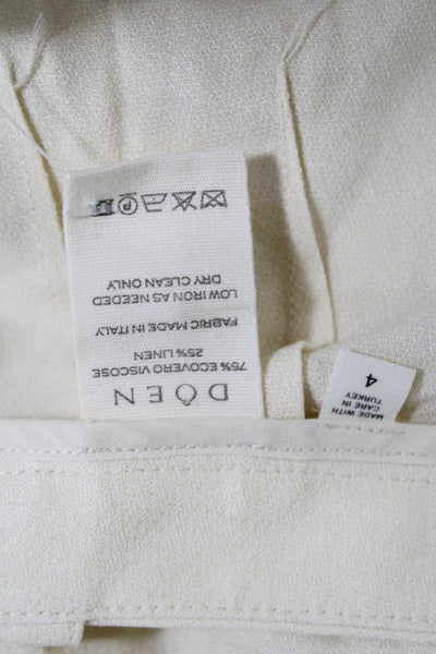 Doen Womens Linen Zip Up High Rise Straight Leg Pants Off White Size 4