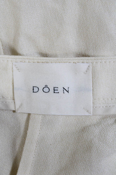 Doen Womens Linen Zip Up High Rise Straight Leg Pants Off White Size 4