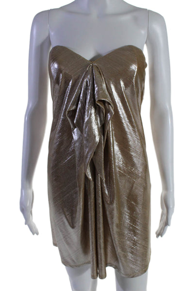 Caroline Constas Womens Strapless Cocktail Dress Gold Metallic Size Small