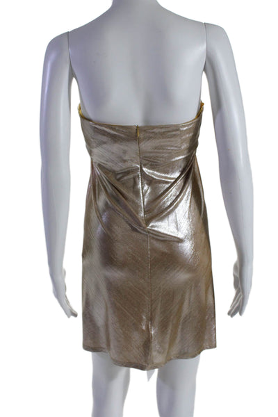 Caroline Constas Womens Strapless Cocktail Dress Gold Metallic Size Small