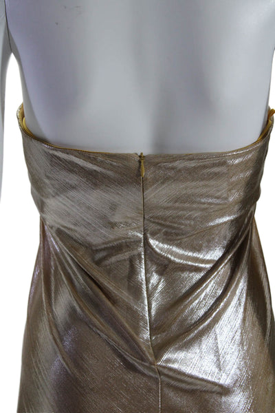 Caroline Constas Womens Strapless Cocktail Dress Gold Metallic Size Small