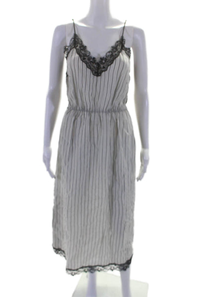 Sandro Paris Womens Striped Lace Trim V-Neck Sleeveless Dress White Size 40