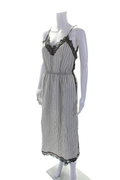 Sandro Paris Womens Striped Lace Trim V-Neck Sleeveless Dress White Size 40