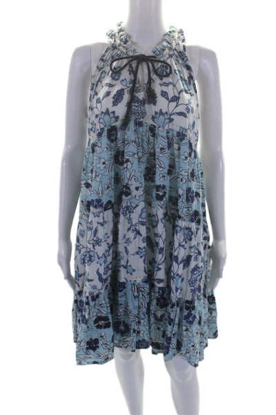 Ro's Garden Womens Cotton Sleeveless V-neck Floral Print Maxi Dress Blue Size M