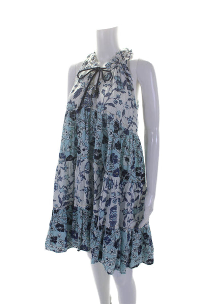 Ro's Garden Womens Cotton Sleeveless V-neck Floral Print Maxi Dress Blue Size M