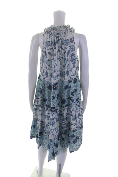 Ro's Garden Womens Cotton Sleeveless V-neck Floral Print Maxi Dress Blue Size M