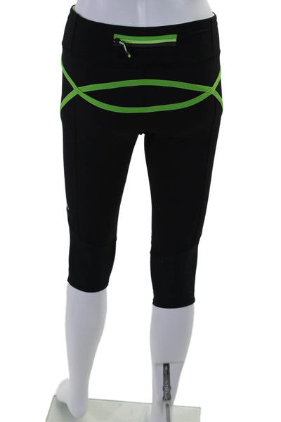 Lululemon Womens 2 Piece Cropped Leggings T Shirt Set Green Black Size 6