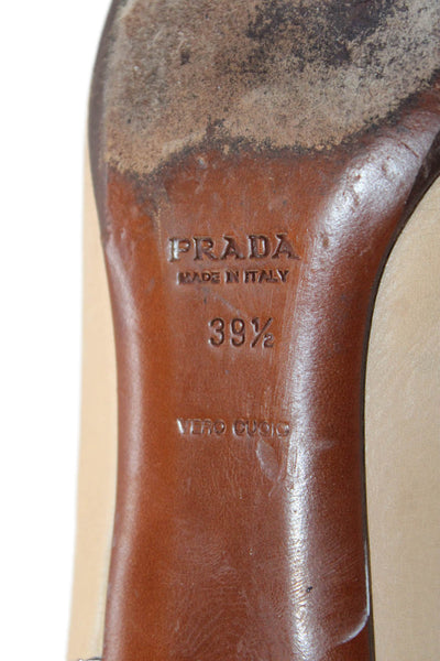 Prada Womens Block Heel Square Toe Pumps Brown White Leather Size 39.5