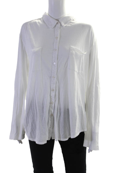 Three Dots Women's Collared Long Sleeves Button Down Shirt White Size XL