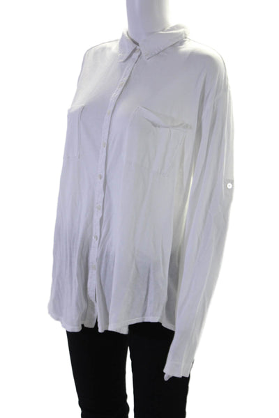 Three Dots Women's Collared Long Sleeves Button Down Shirt White Size XL