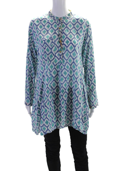 Roberta Roller Rabbit Women's Long Sleeves Half Button Tunic Blouse Blue Size M