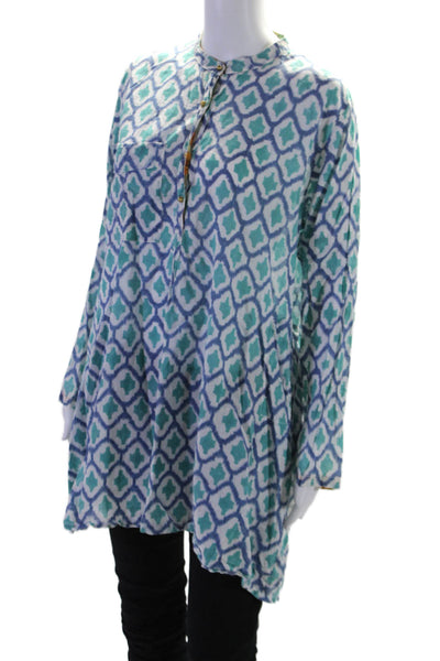 Roberta Roller Rabbit Women's Long Sleeves Half Button Tunic Blouse Blue Size M