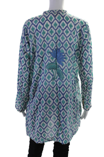 Roberta Roller Rabbit Women's Long Sleeves Half Button Tunic Blouse Blue Size M