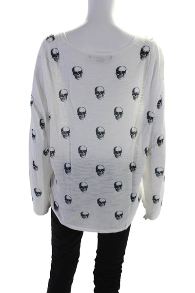 Skull Cashmere Women's Long Sleeves Skull Print Pullover Sweater White Size L