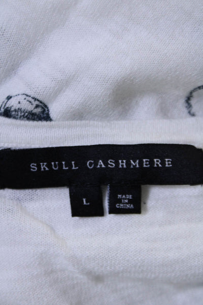 Skull Cashmere Women's Long Sleeves Skull Print Pullover Sweater White Size L