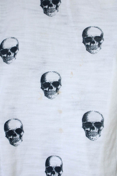 Skull Cashmere Women's Long Sleeves Skull Print Pullover Sweater White Size L