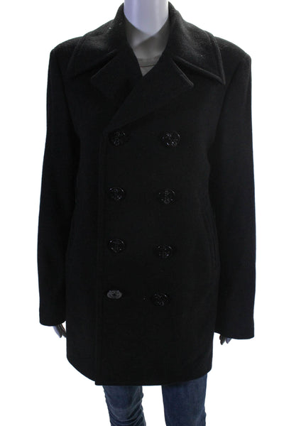 Brooks Brothers Womens Wool Collared Button Up Mid-Length Coat Black Size S