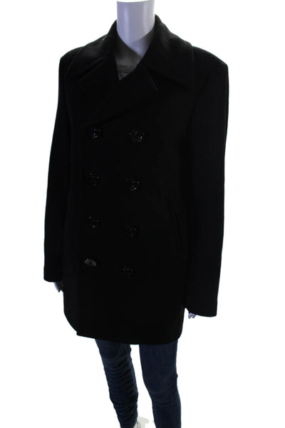 Brooks Brothers Womens Wool Collared Button Up Mid-Length Coat Black Size S