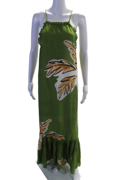 Anthropologie Womens Textured Halter Top Printed Multicolor Maxi Dress Green Siz