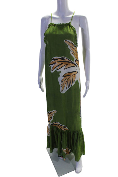 Anthropologie Womens Textured Halter Top Printed Multicolor Maxi Dress Green Siz