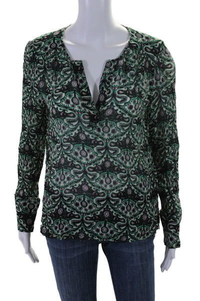 Ba&Sh Womens Abstract Print Long Sleeves Pullover Blouse Green Pink Size 6