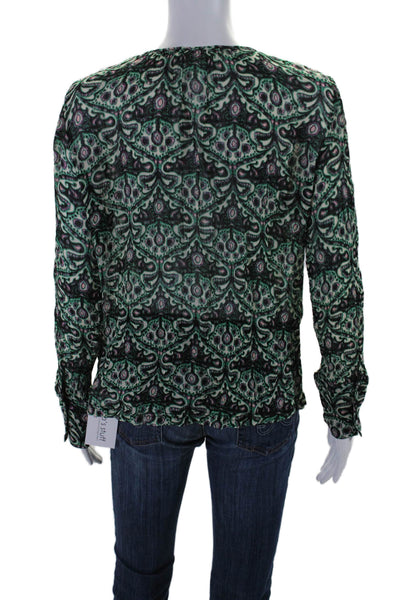 Ba&Sh Womens Abstract Print Long Sleeves Pullover Blouse Green Pink Size 6