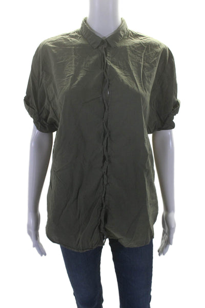 Xirena Womens Cotton Buttoned Cap Sleeve Blouse Green Size S