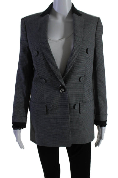 Alexander Wang Womens Houndstooth Velour Collar Double Breast Blazer Gray Size 0