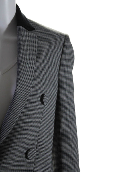 Alexander Wang Womens Houndstooth Velour Collar Double Breast Blazer Gray Size 0