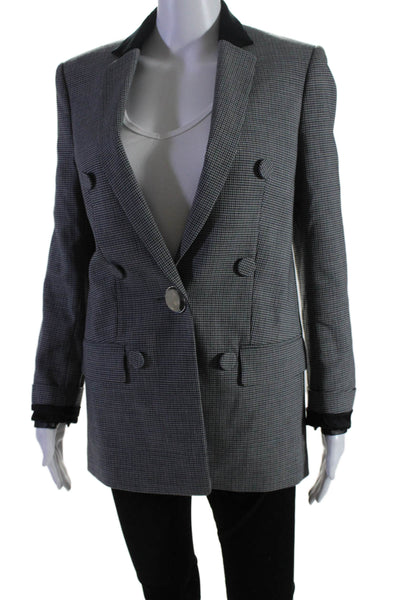 Alexander Wang Womens Houndstooth Velour Collar Double Breast Blazer Gray Size 0