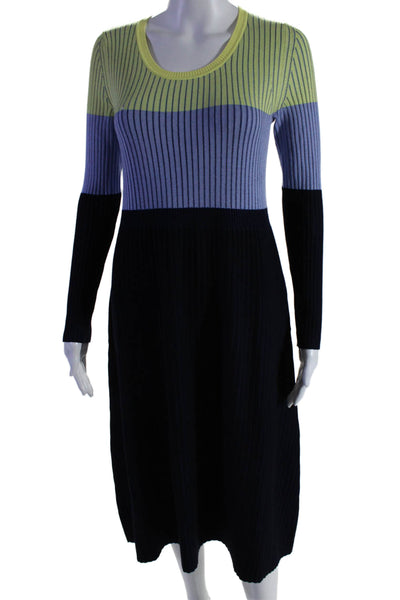 Sportmax Code Womens Long Sleeves Sweater Dress Yellow Navy Blue Size Medium