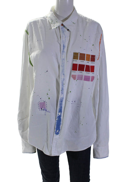 Atelier & Repairs Womens Button Front Splatter Paint Pallet Shirt White Small