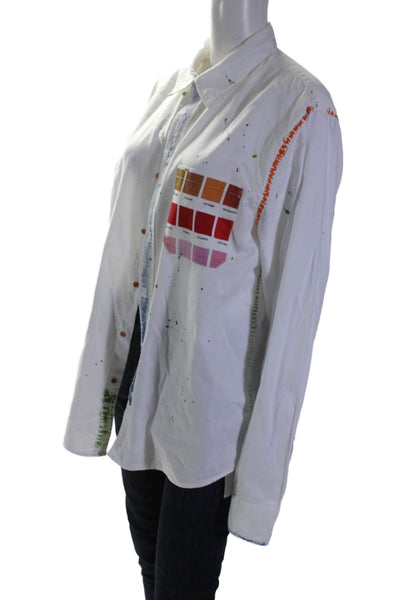 Atelier & Repairs Womens Button Front Splatter Paint Pallet Shirt White Small