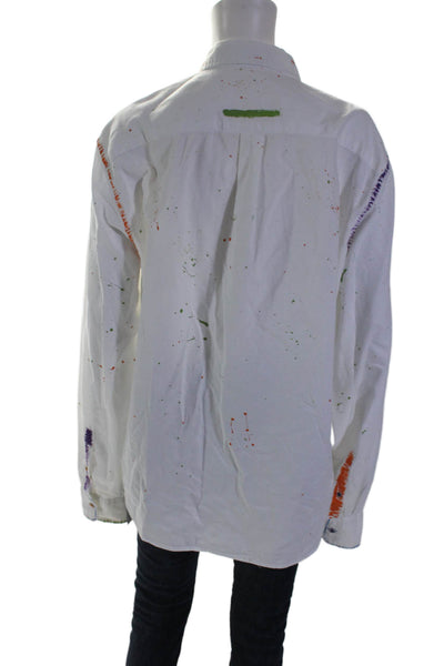 Atelier & Repairs Womens Button Front Splatter Paint Pallet Shirt White Small