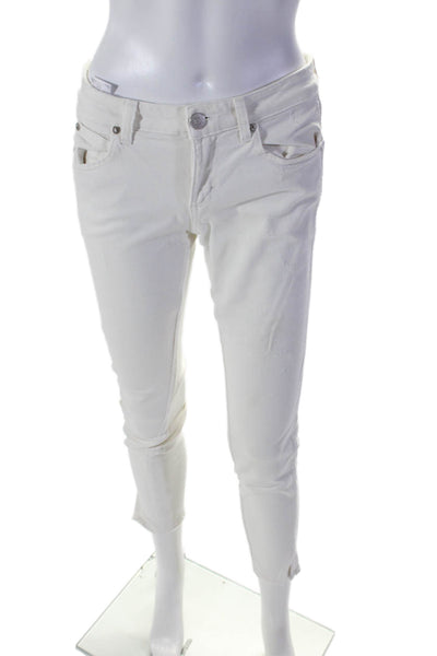 Amo Womens Cotton Zip Button Lined Skinny Leg Denim Jeans White Size EUR 25