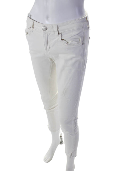 Amo Womens Cotton Zip Button Lined Skinny Leg Denim Jeans White Size EUR 25