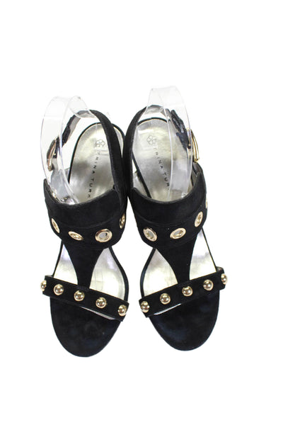 Trina Turk Womens Suede Studded Open Toe Slingback Sandals Black Size 8M