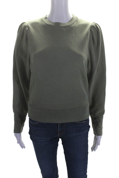 Mother Womens Puffy Long Sleeves Sweatshirt Green Cotton Size Extra Small