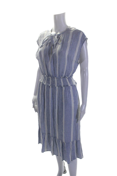 Rails Womens Linen Levanzo Striped A Line Ashlyn Sun Dress White Blue Size Small