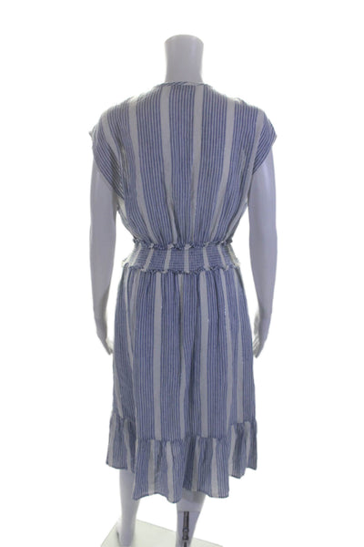 Rails Womens Linen Levanzo Striped A Line Ashlyn Sun Dress White Blue Size Small