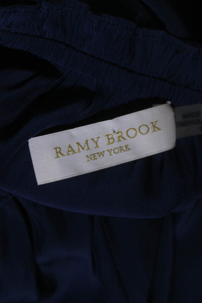 Ramy Brook Women's Round Neck Long Sleeves Embellish Blouse Navy Blue Size L