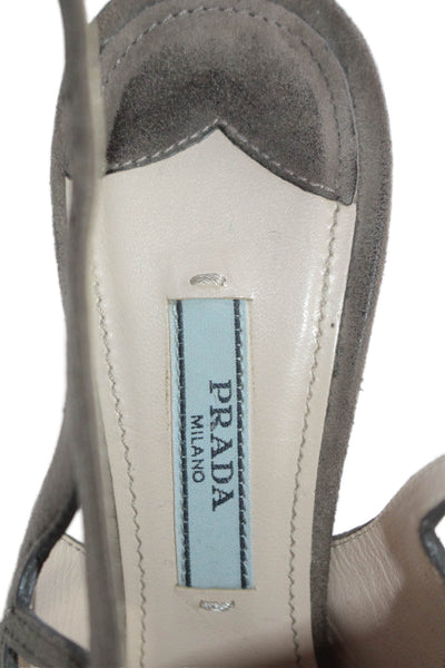 Prada Women's Open Toe Suede Ankle Buckle Stiletto Sandals Green Size 37