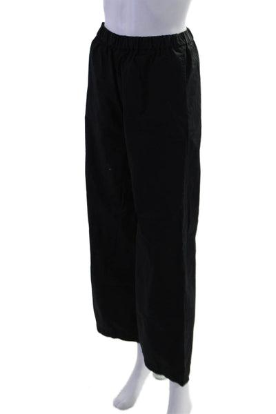 Aspesi Womens Cotton Elastic Waistband Lined Wide Leg Casual Pants Black Size S