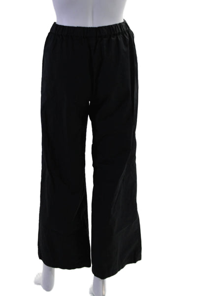 Aspesi Womens Cotton Elastic Waistband Lined Wide Leg Casual Pants Black Size S